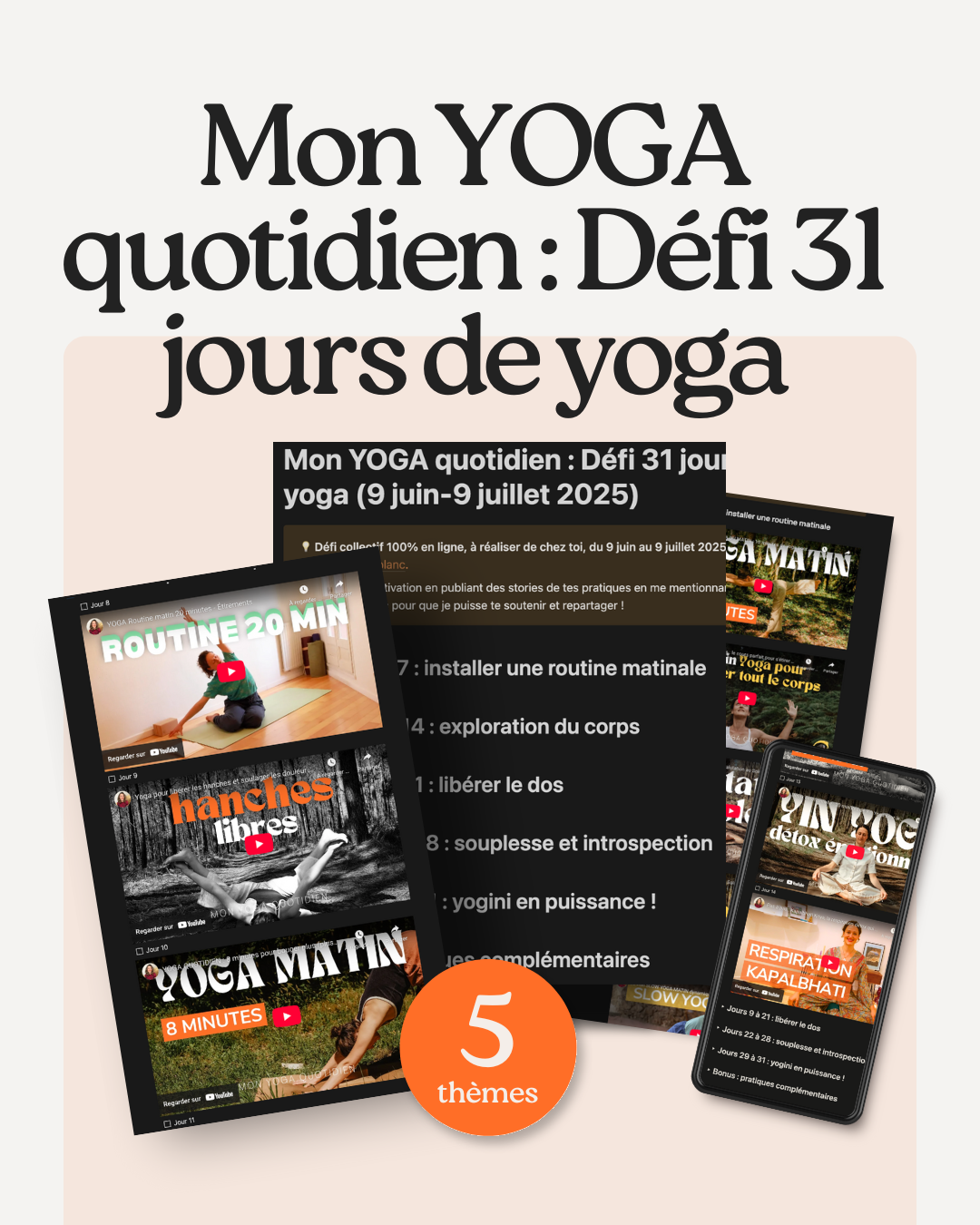 MYQ coup d'oeil contenu défi Mon YOGA quotidien : Défi 31 jours de yoga, du 9 juin au 9 juillet 2025