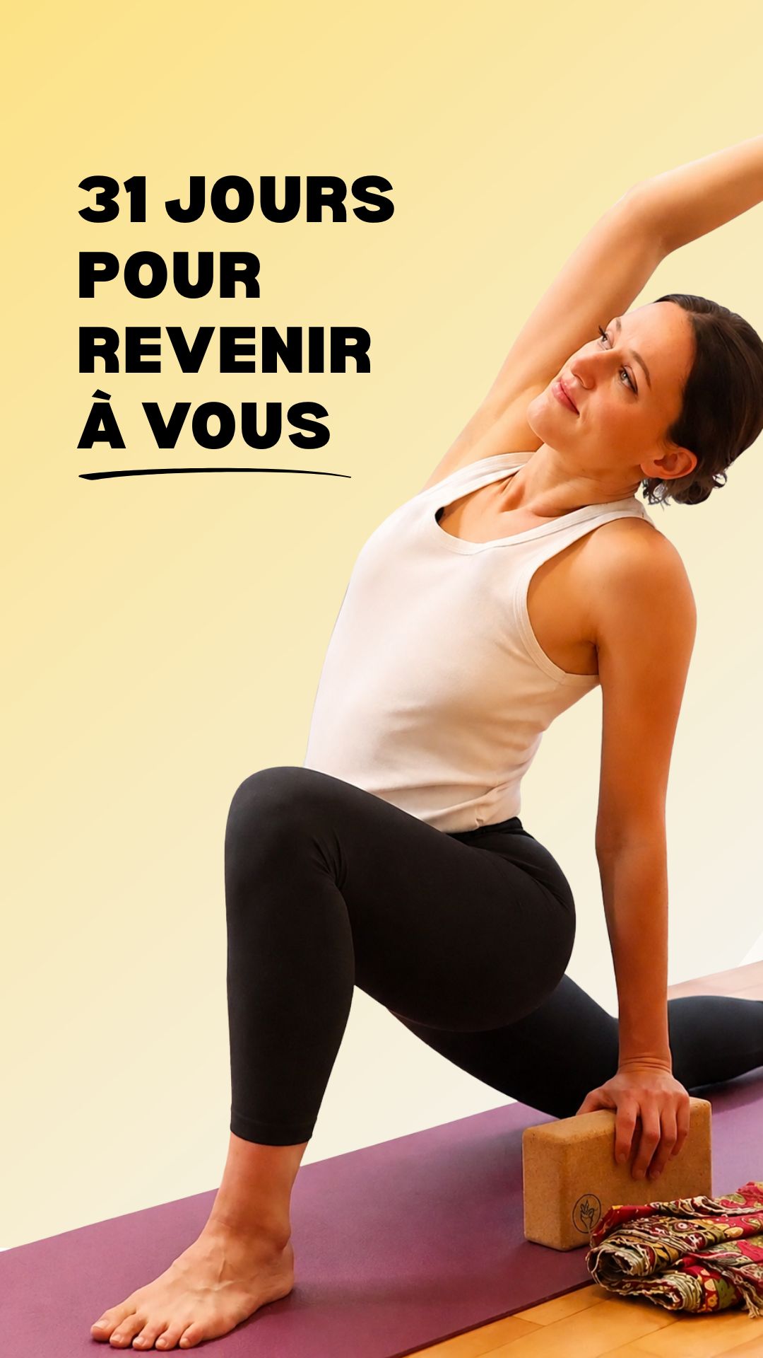 Défi 31 jours de yoga. Pendant 31 jours, je t’accompagne avec une vidéo courte chaque jour pour prendre soin de ton corps, apaiser ton mental et faire le plein d’énergie. Rejoins un défi collectif puissant et transforme ta santé mentale, physique et émotionnelle. 31 jours de yoga, c’est bien plus que des mouvements sur un tapis, c’est une véritable révolution intérieure.